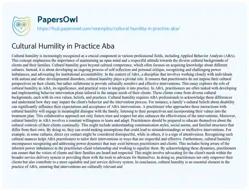 Essay on Cultural Humility in Practice Aba