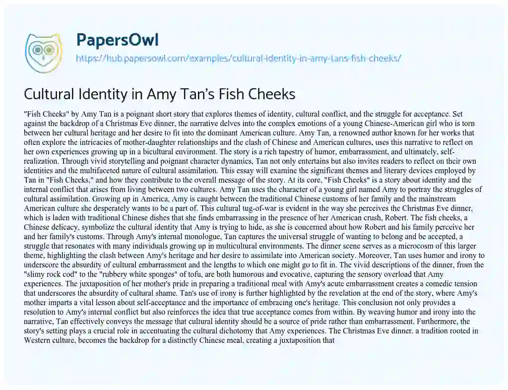 Essay on Cultural Identity in Amy Tan’s Fish Cheeks