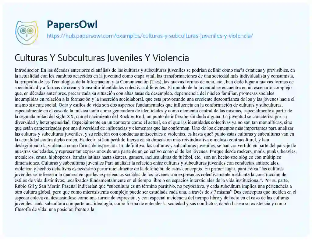 Essay on Culturas Y Subculturas Juveniles Y Violencia