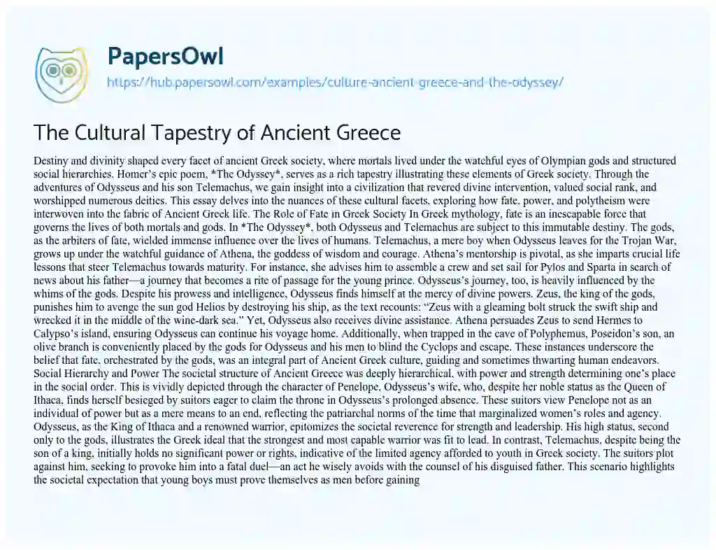 Essay on The Cultural Tapestry of Ancient Greece