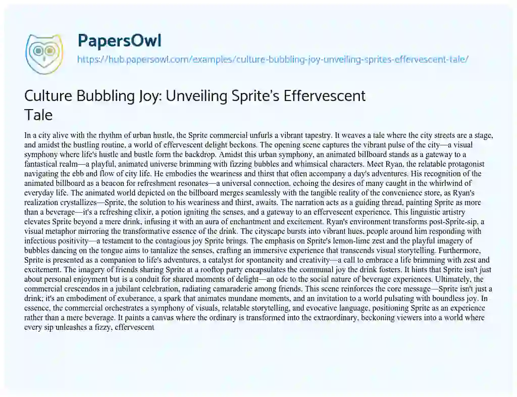 Essay on Culture Bubbling Joy: Unveiling Sprite’s Effervescent Tale