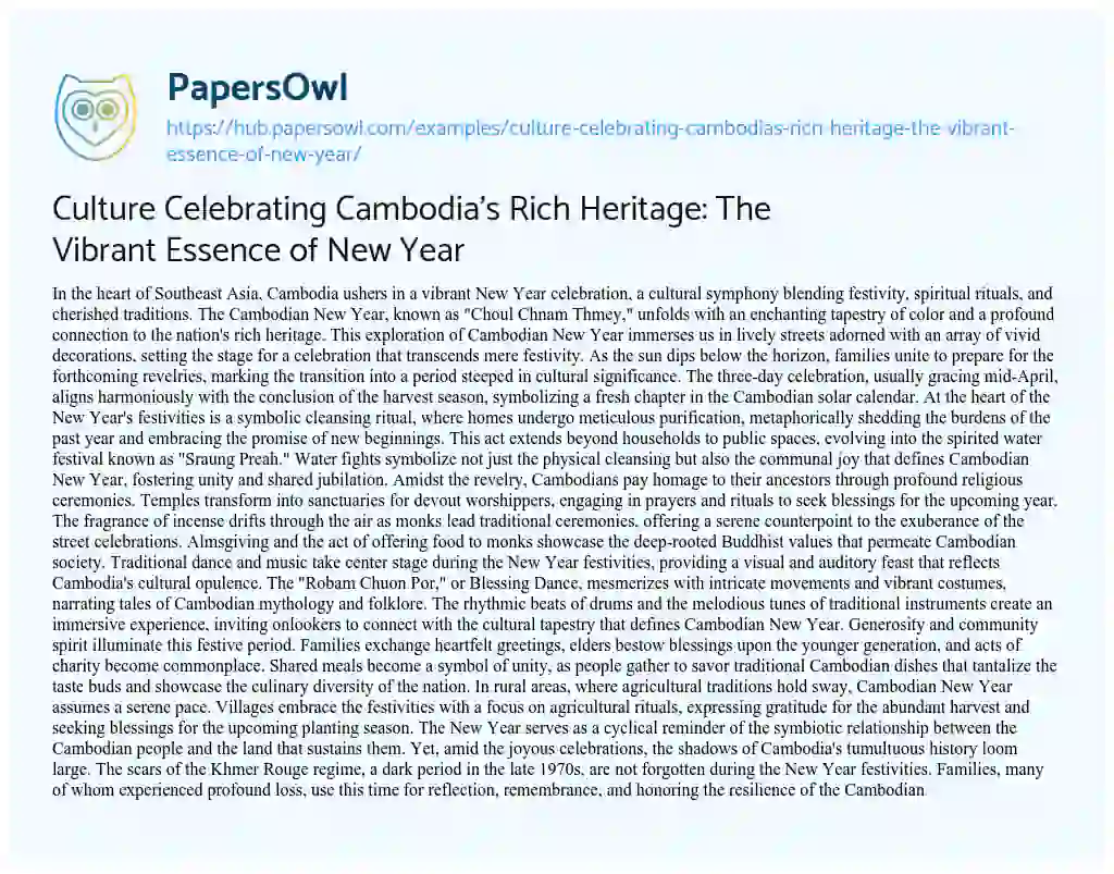 Essay on Culture Celebrating Cambodia’s Rich Heritage: The Vibrant Essence of New Year