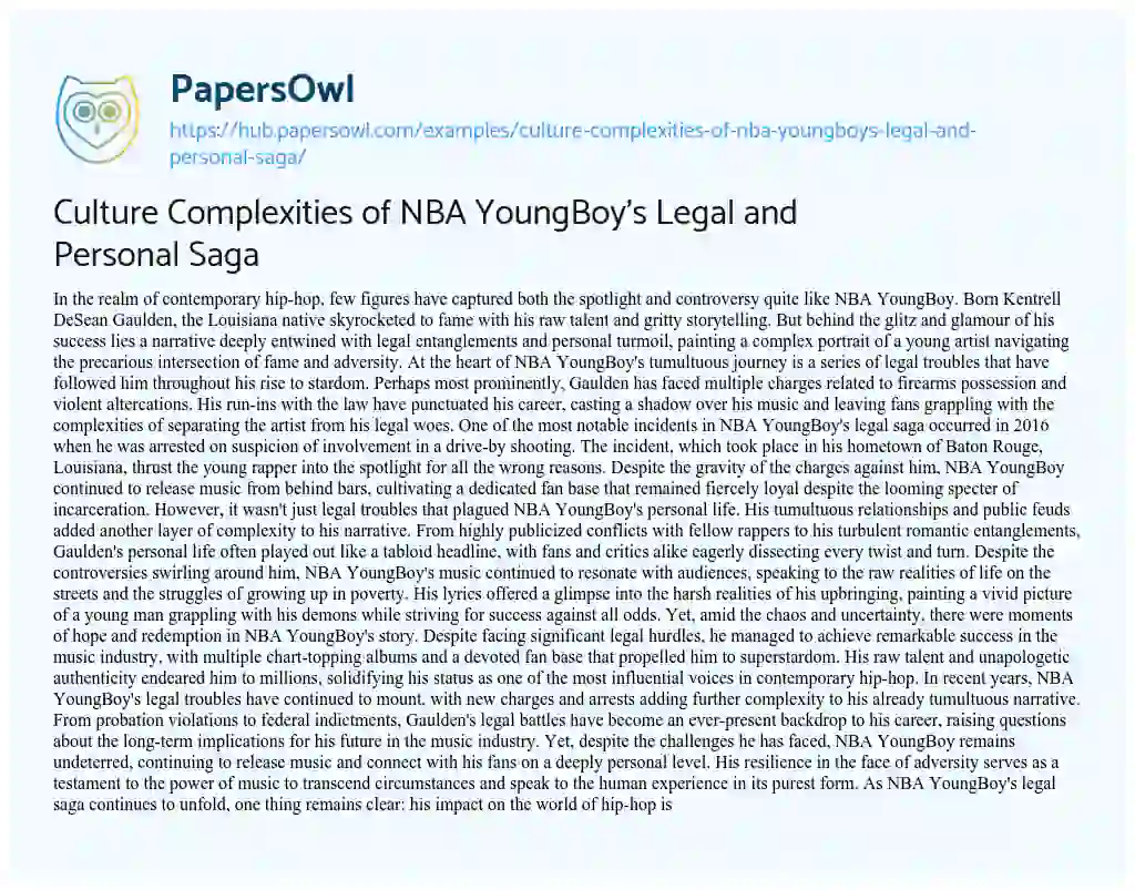 Essay on Culture Complexities of NBA YoungBoy’s Legal and Personal Saga
