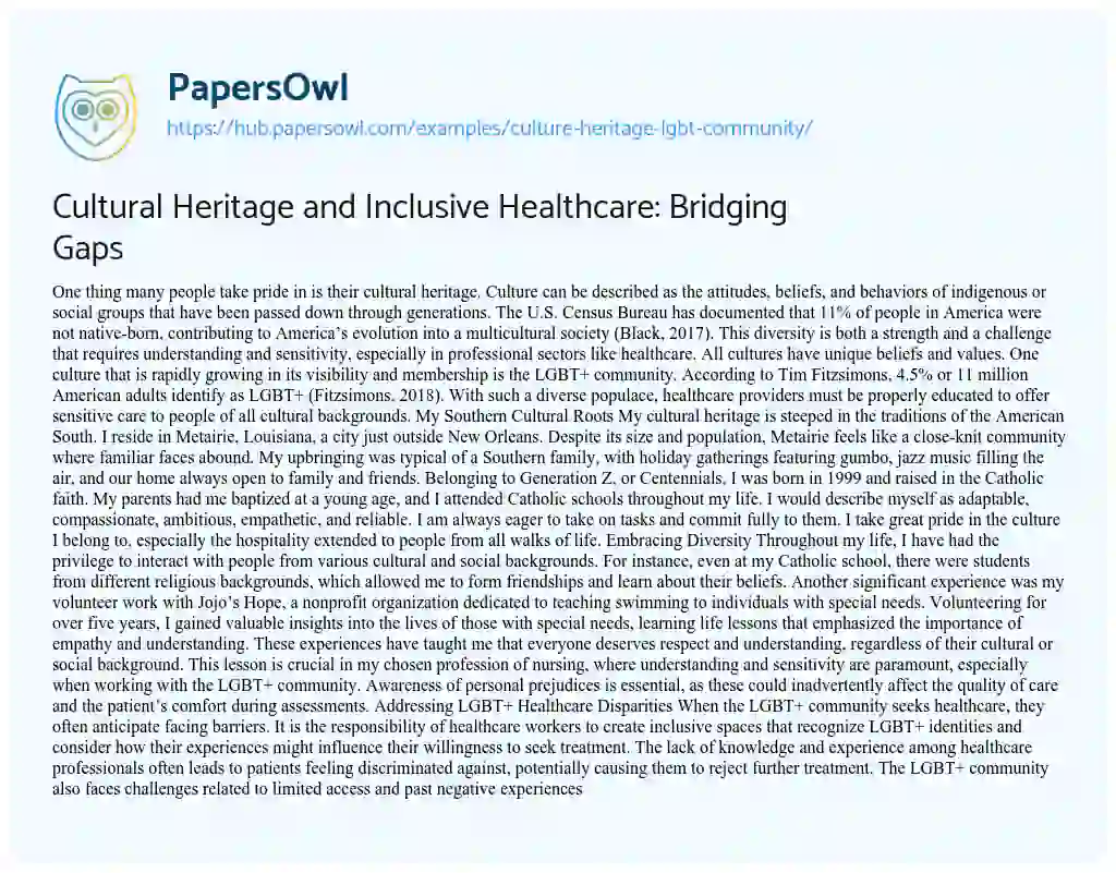 Essay on Cultural Heritage and Inclusive Healthcare: Bridging Gaps