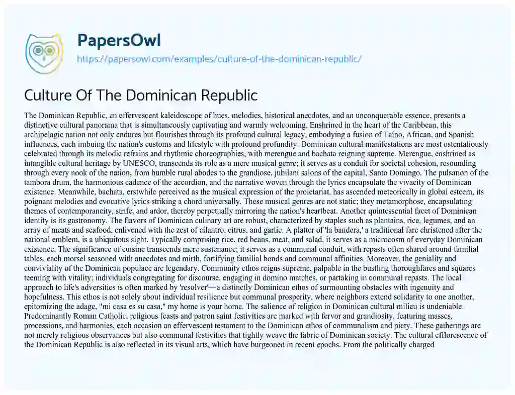 Essay on Culture Of The Dominican Republic