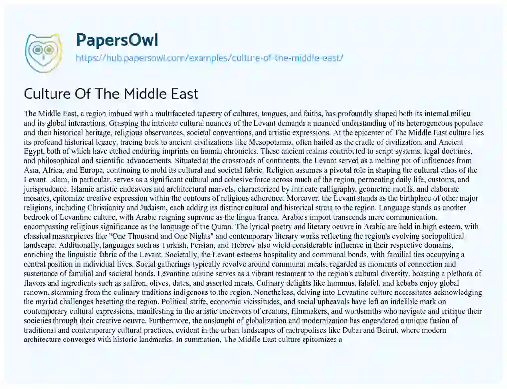 Essay on Culture Of The Middle East