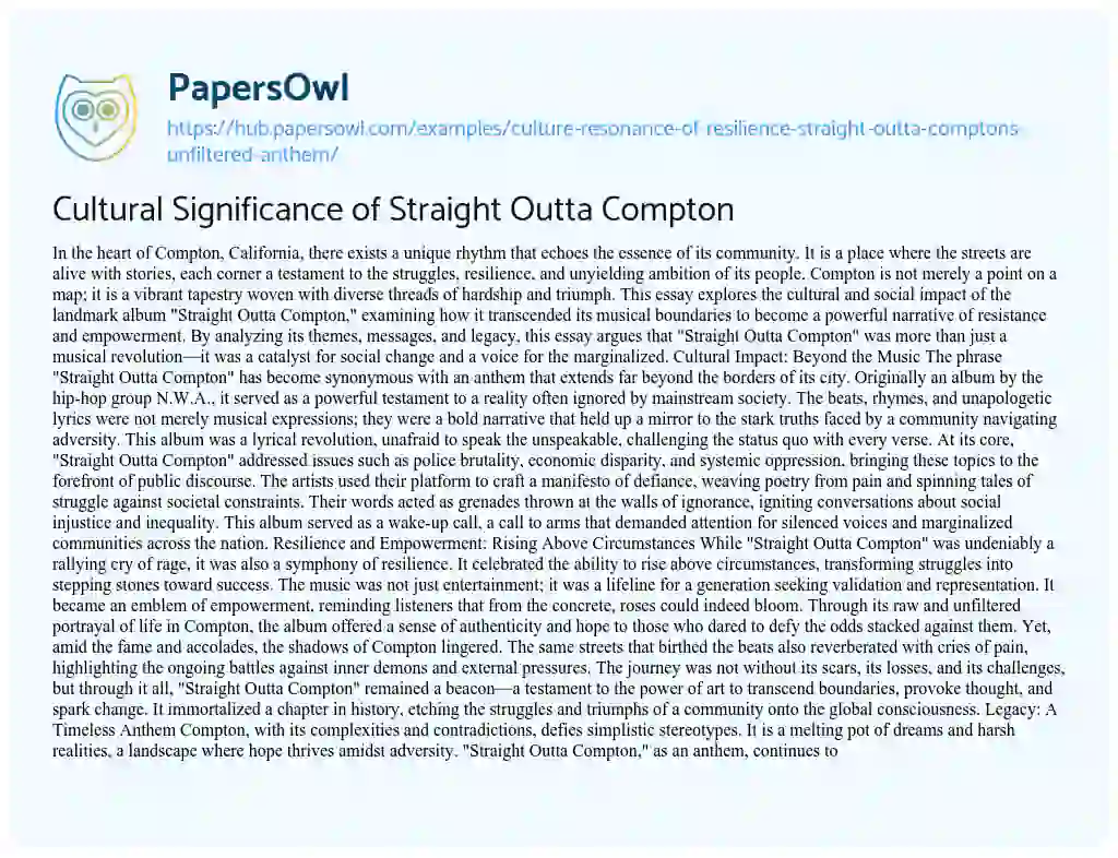 Essay on Cultural Significance of Straight Outta Compton