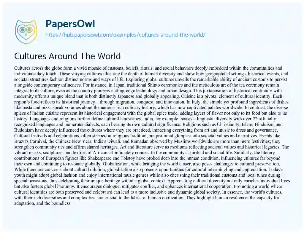 Essay on Cultures Around The World