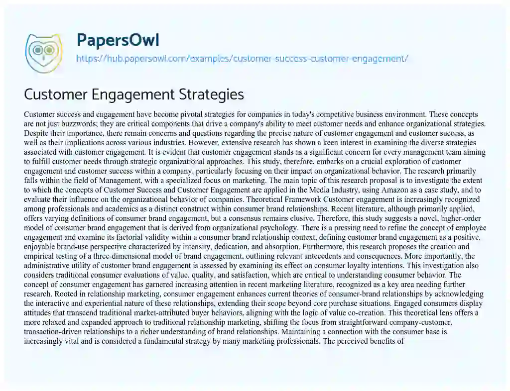Essay on Customer Engagement Strategies