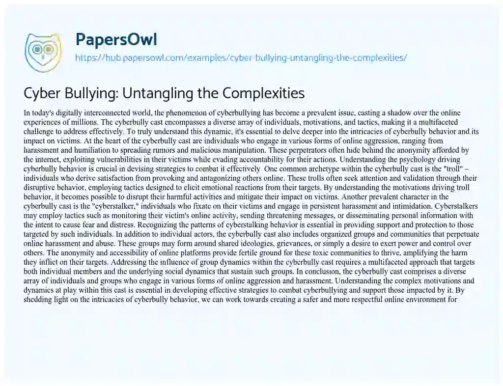 Essay on Cyber Bullying: Untangling the Complexities