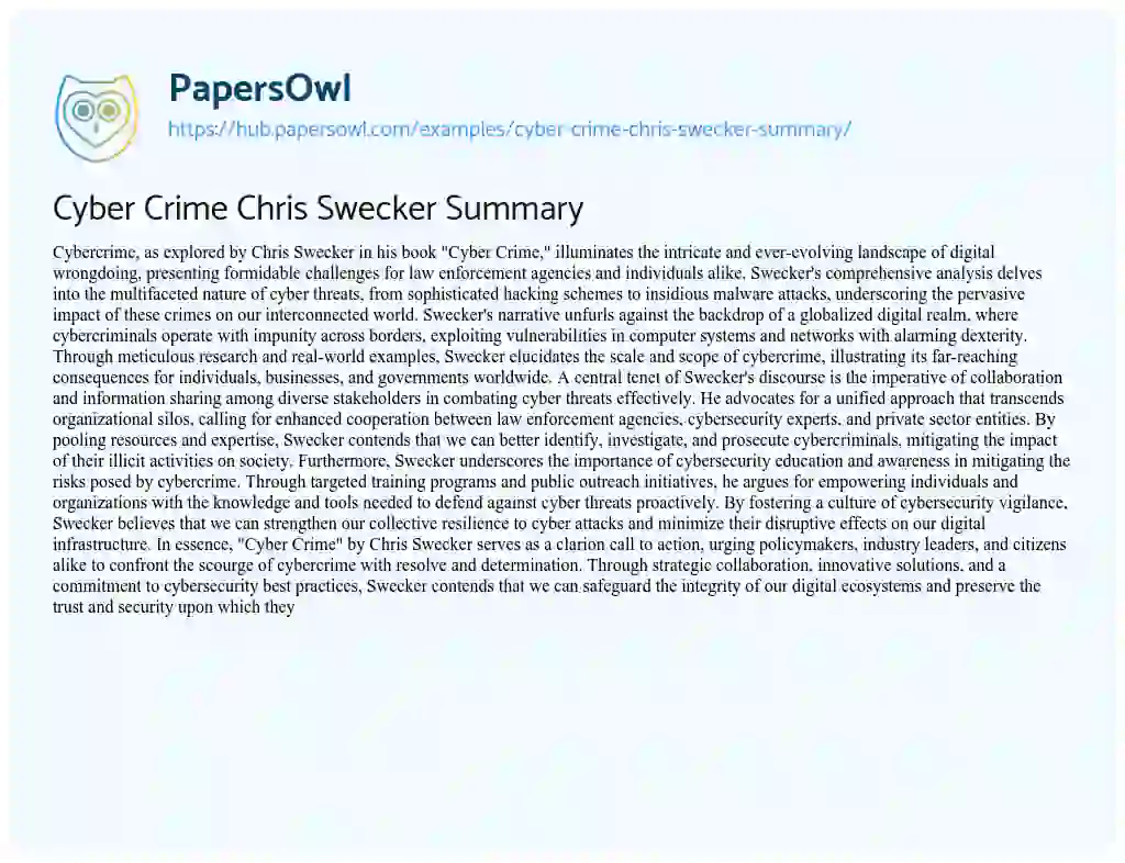 Essay on Cyber Crime Chris Swecker Summary