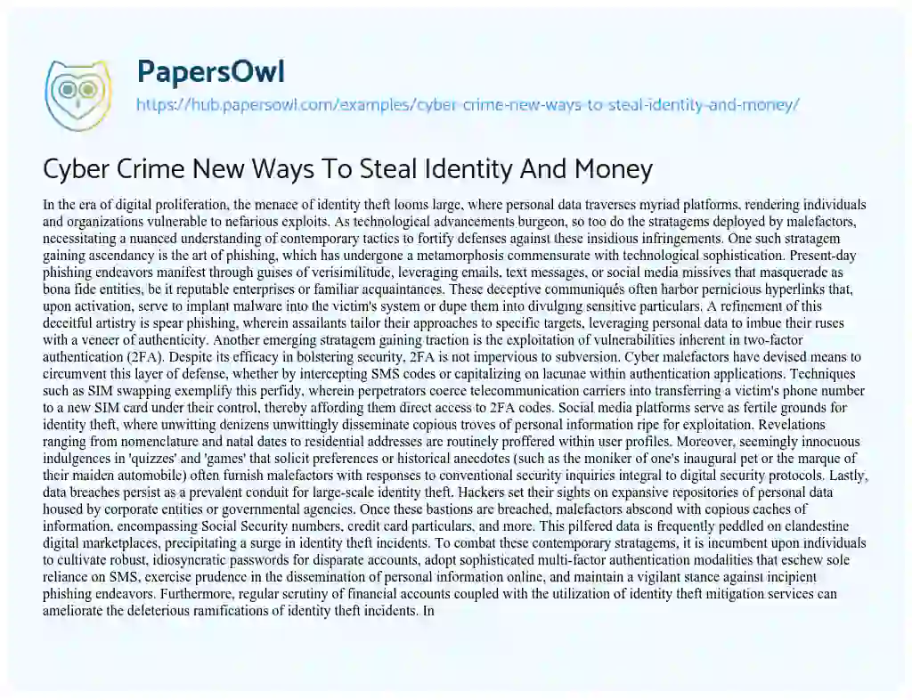 Essay on Cyber Crime New Ways To Steal Identity And Money