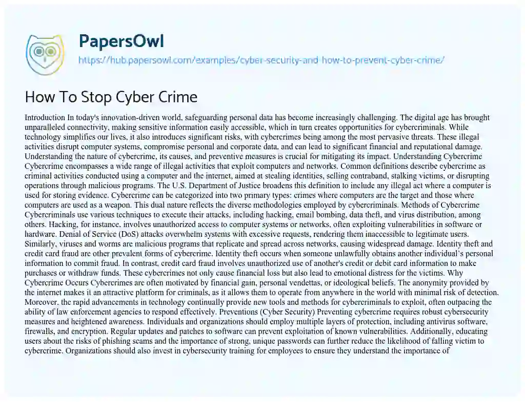 Essay on How To Stop Cyber Crime