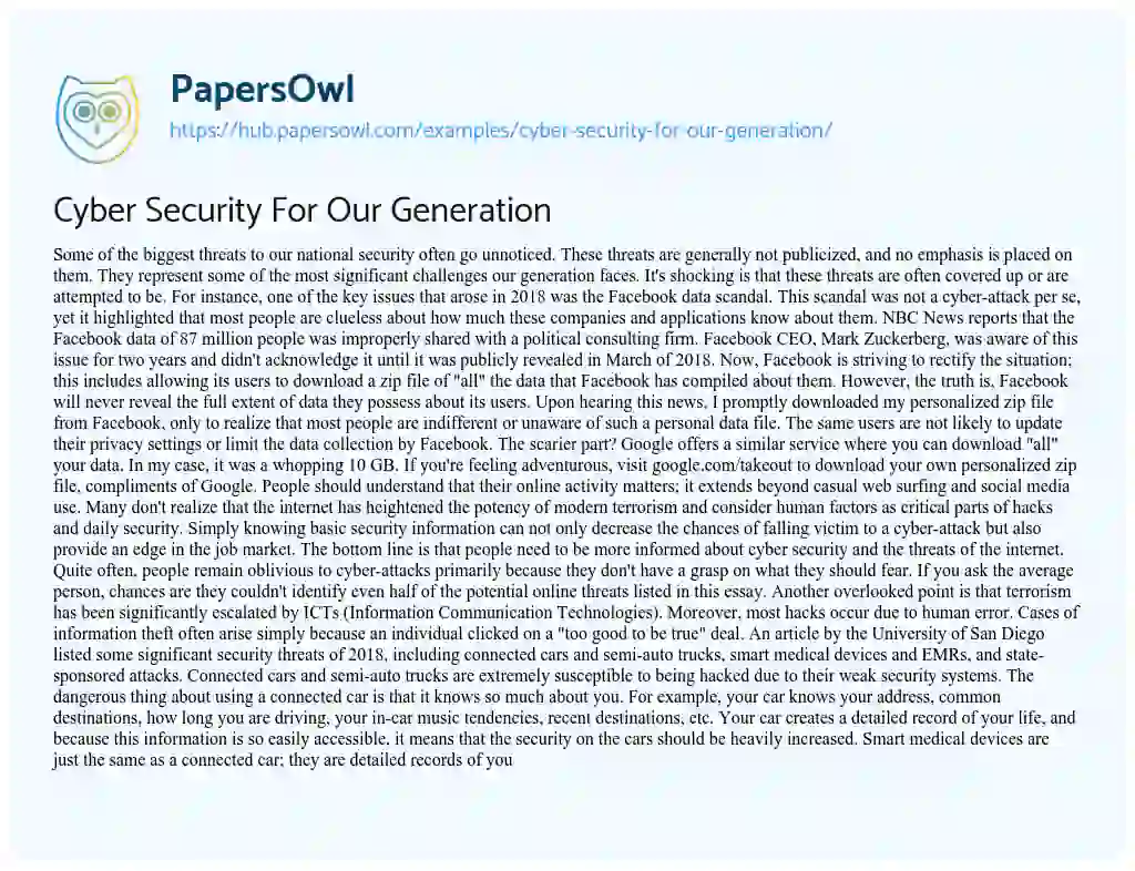 Essay on Cyber Security For Our Generation