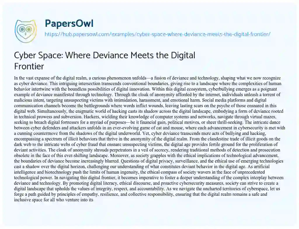 Essay on Cyber Space: Where Deviance Meets the Digital Frontier