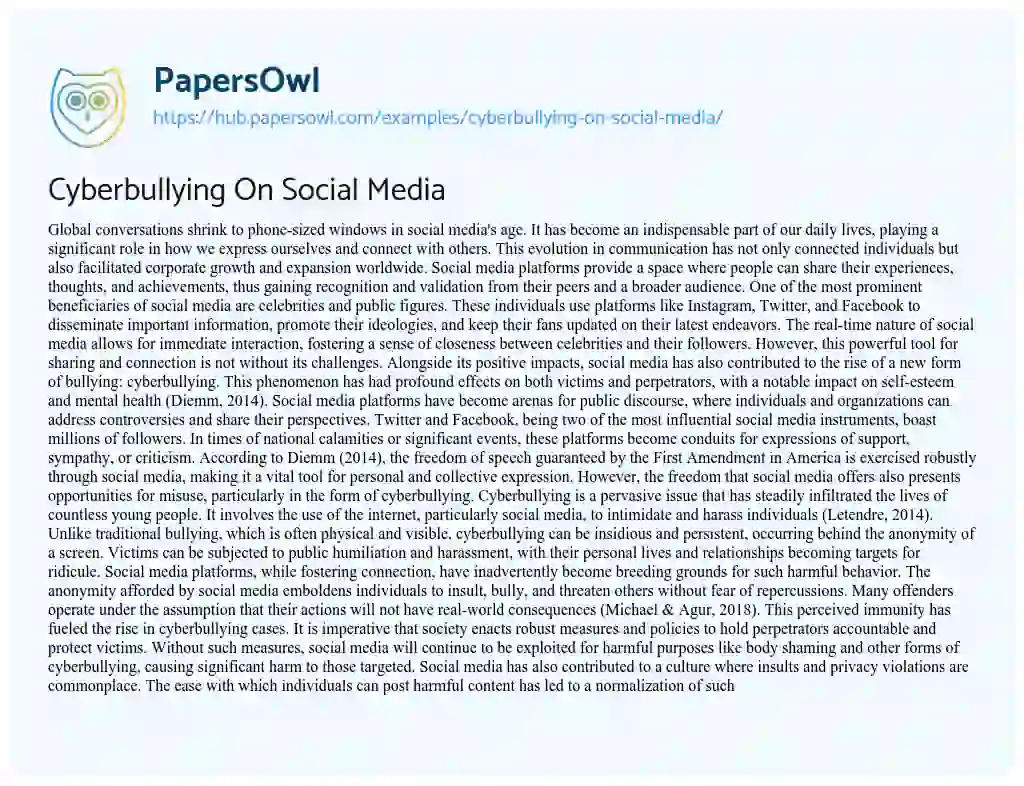 Essay on Cyberbullying On Social Media