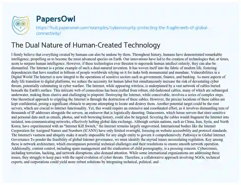 Essay on The Dual Nature of Human-Created Technology