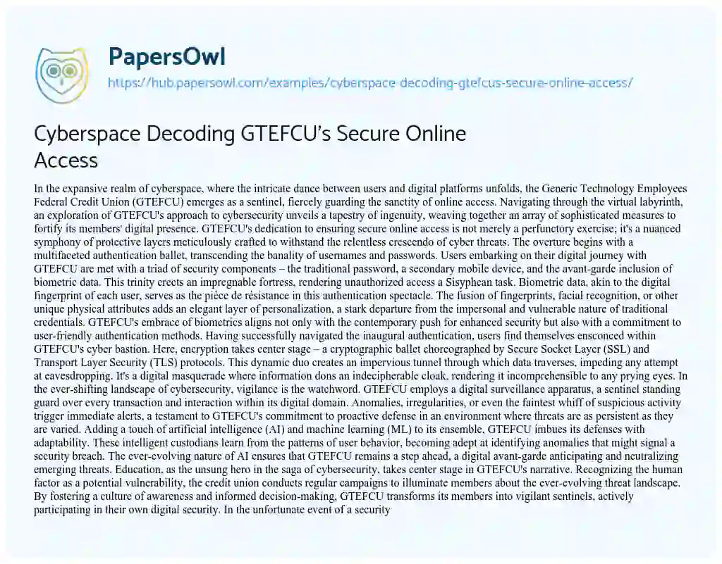 Essay on Cyberspace Decoding GTEFCU’s Secure Online Access