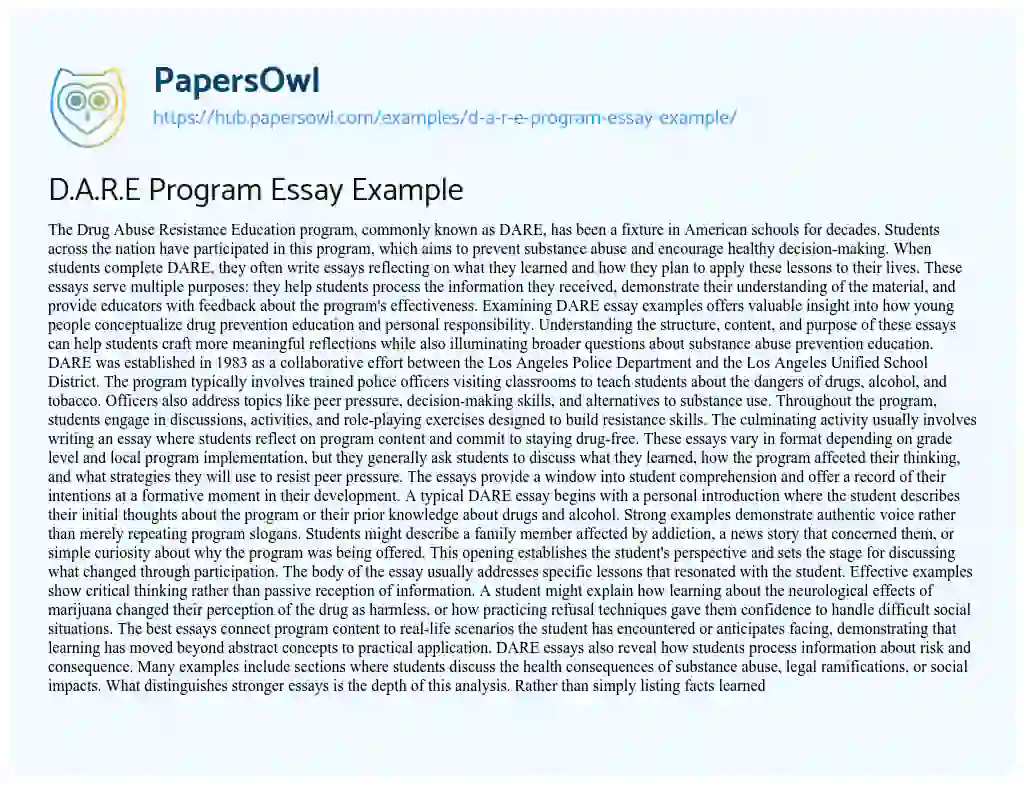 Essay on D.A.R.E Program Essay Example