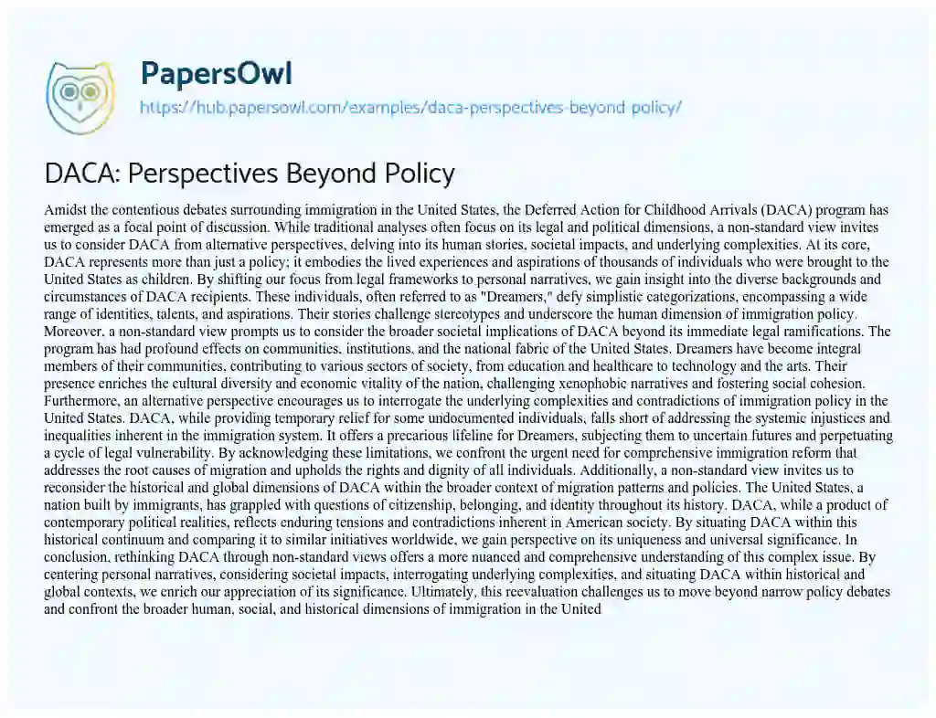 Essay on DACA: Perspectives Beyond Policy
