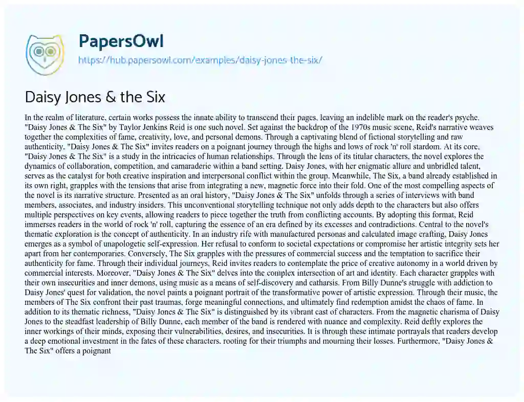 Essay on Daisy Jones & the Six