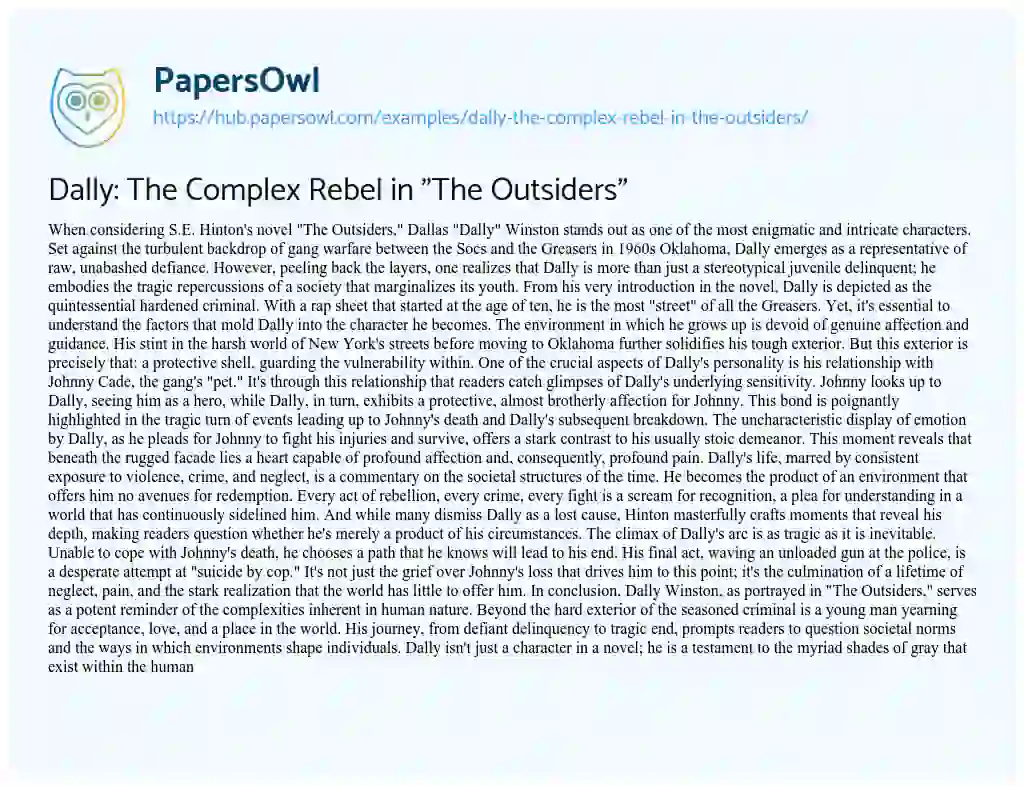 Essay on Dally: The Complex Rebel in “The Outsiders”