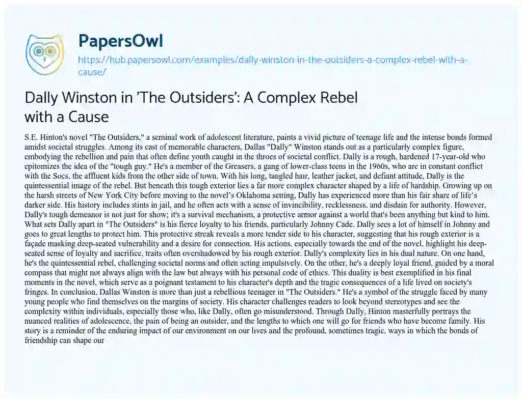 Essay on Dally Winston in ‘The Outsiders’: A Complex Rebel with a Cause