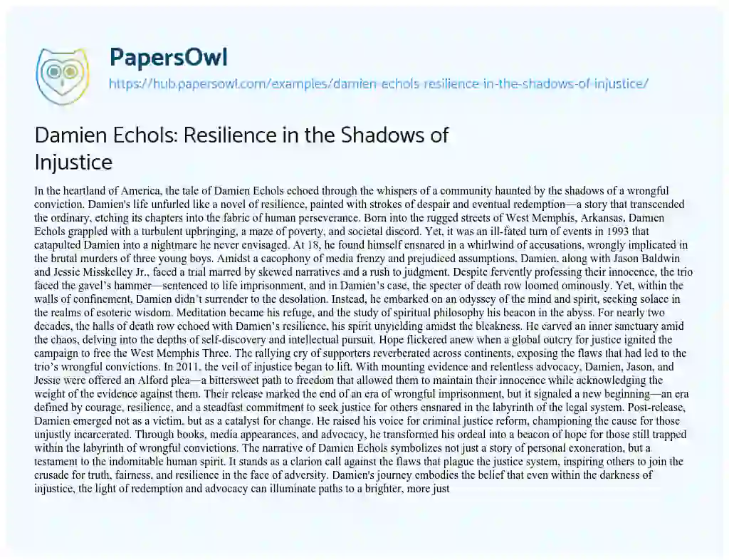 Essay on Damien Echols: Resilience in the Shadows of Injustice