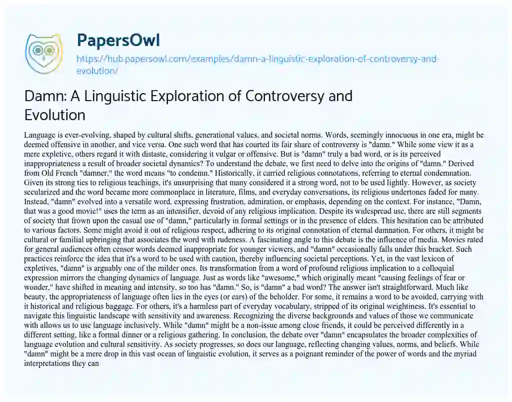 Essay on Damn: A Linguistic Exploration of Controversy and Evolution
