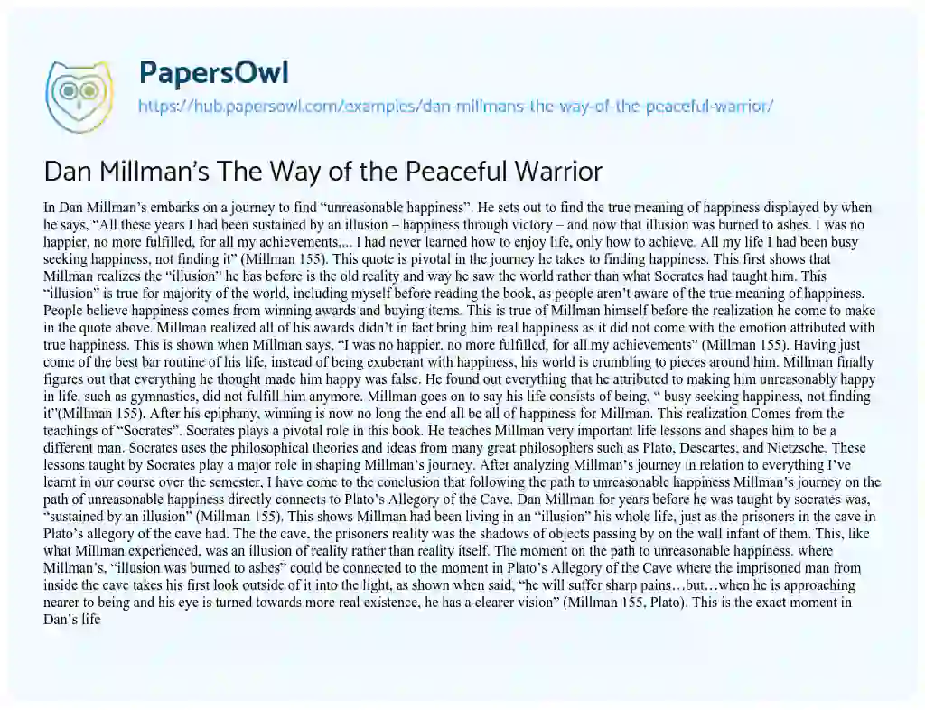 Essay on Dan Millman’s The Way of the Peaceful Warrior
