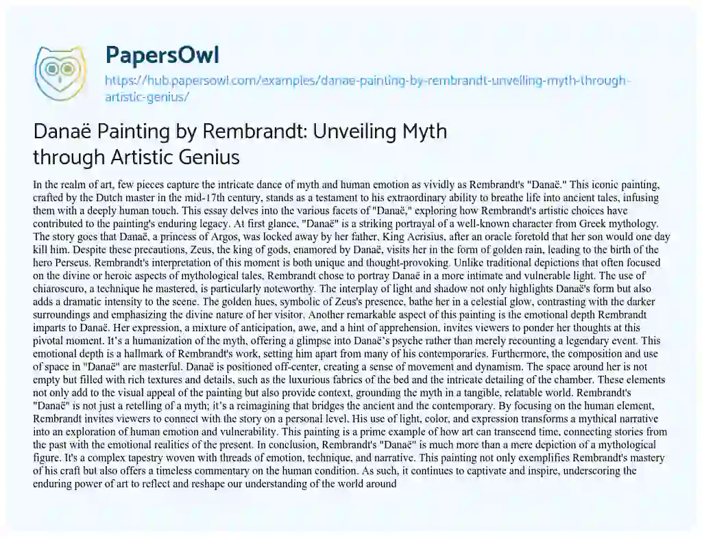 Essay on Danaë Painting by Rembrandt: Unveiling Myth through Artistic Genius