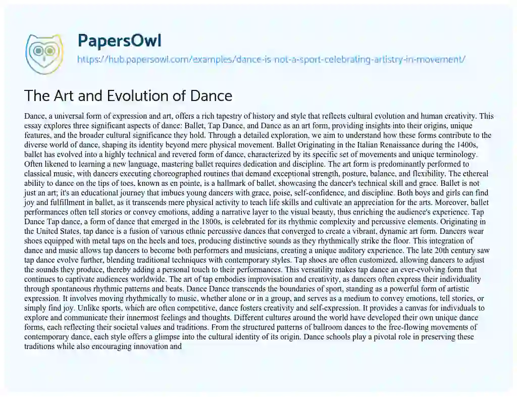 Essay on The Art and Evolution of Dance