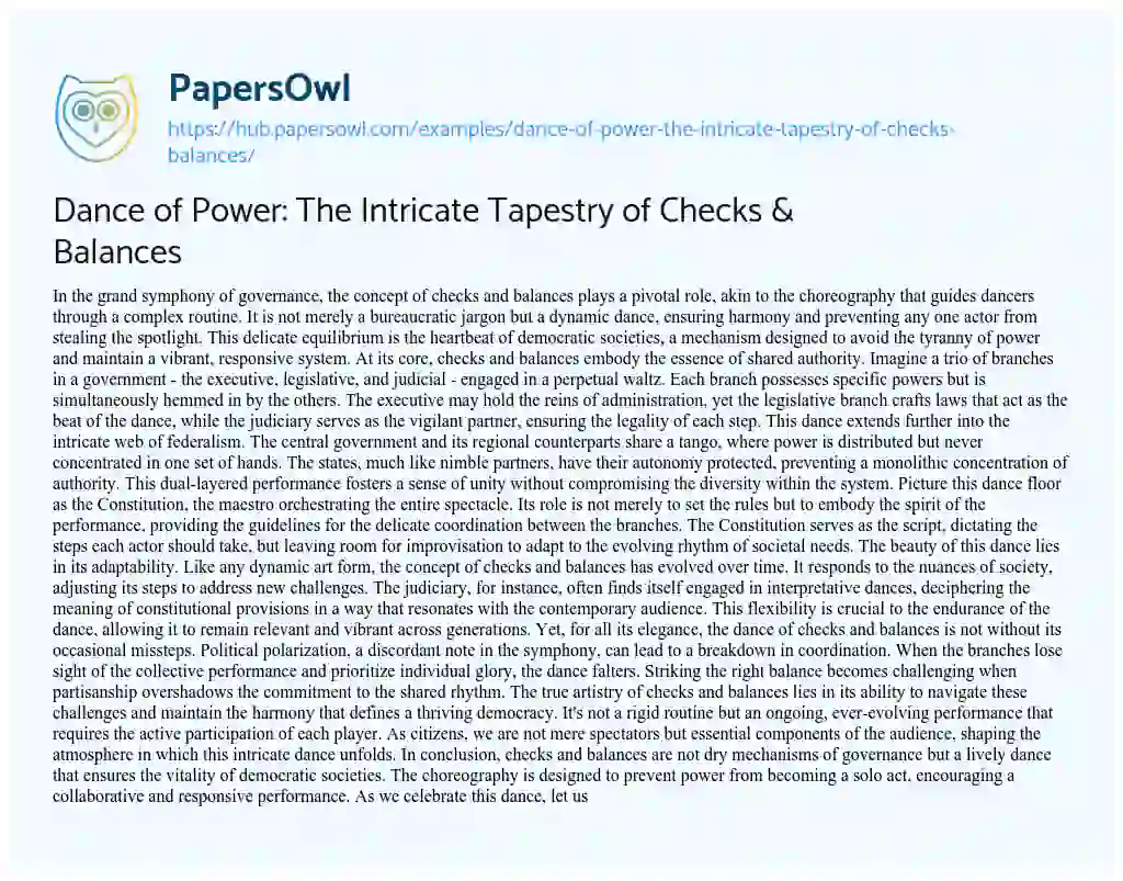 Essay on Dance of Power: The Intricate Tapestry of Checks & Balances