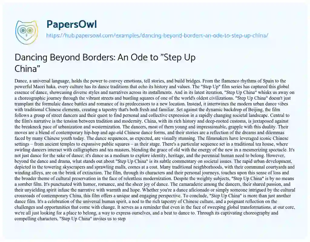 Essay on Dancing Beyond Borders: An Ode to “Step Up China”