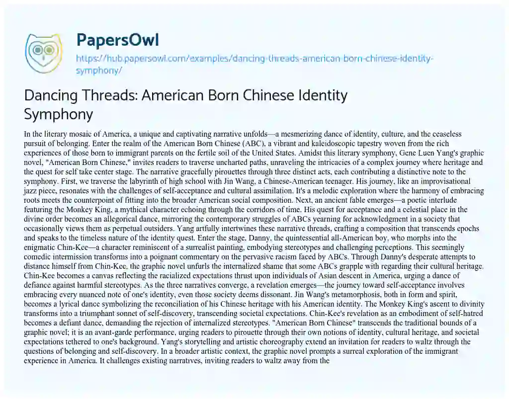Essay on Dancing Threads: American Born Chinese Identity Symphony