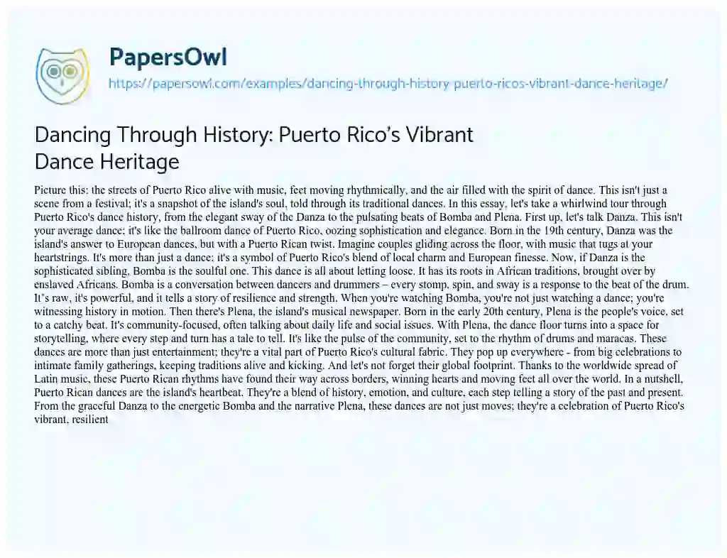 Essay on Dancing Through History: Puerto Rico’s Vibrant Dance Heritage