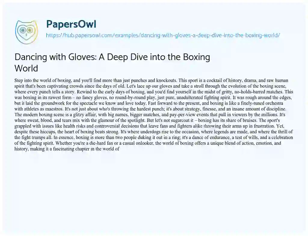 Essay on Dancing with Gloves: A Deep Dive into the Boxing World