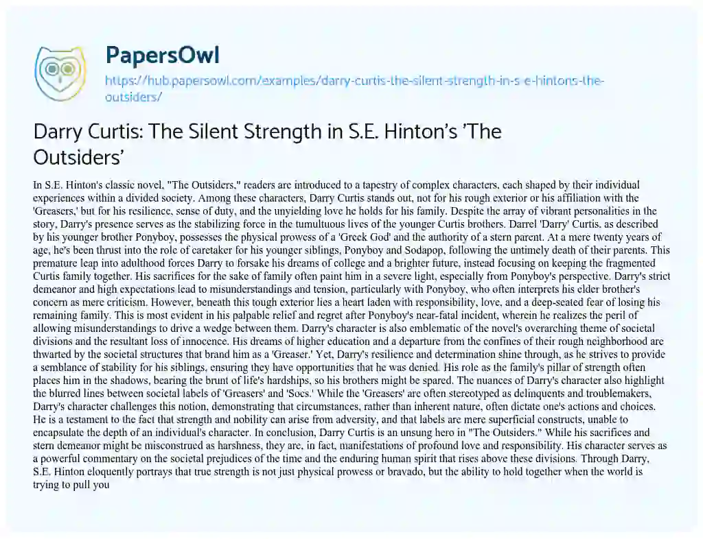Essay on Darry Curtis: The Silent Strength in S.E. Hinton’s ‘The Outsiders’