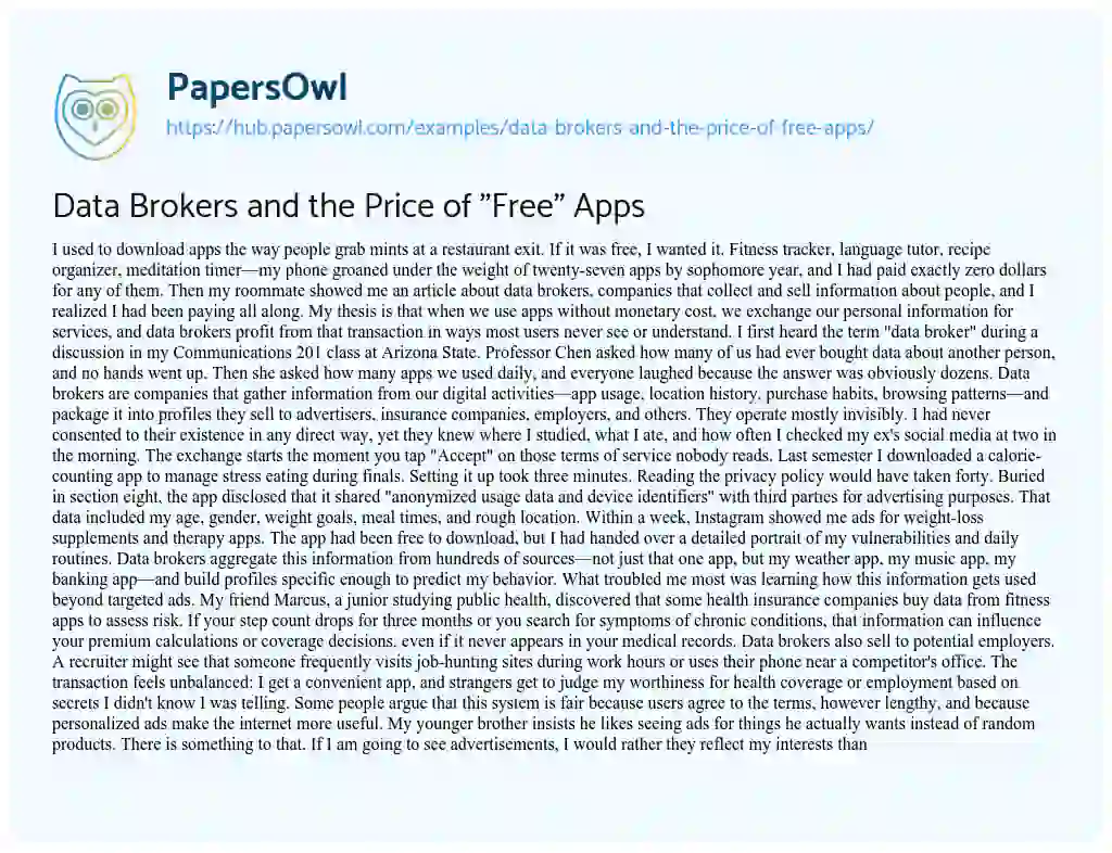 Essay on Data Brokers and the Price of “Free” Apps