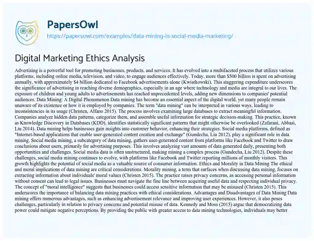 Essay on Digital Marketing Ethics Analysis