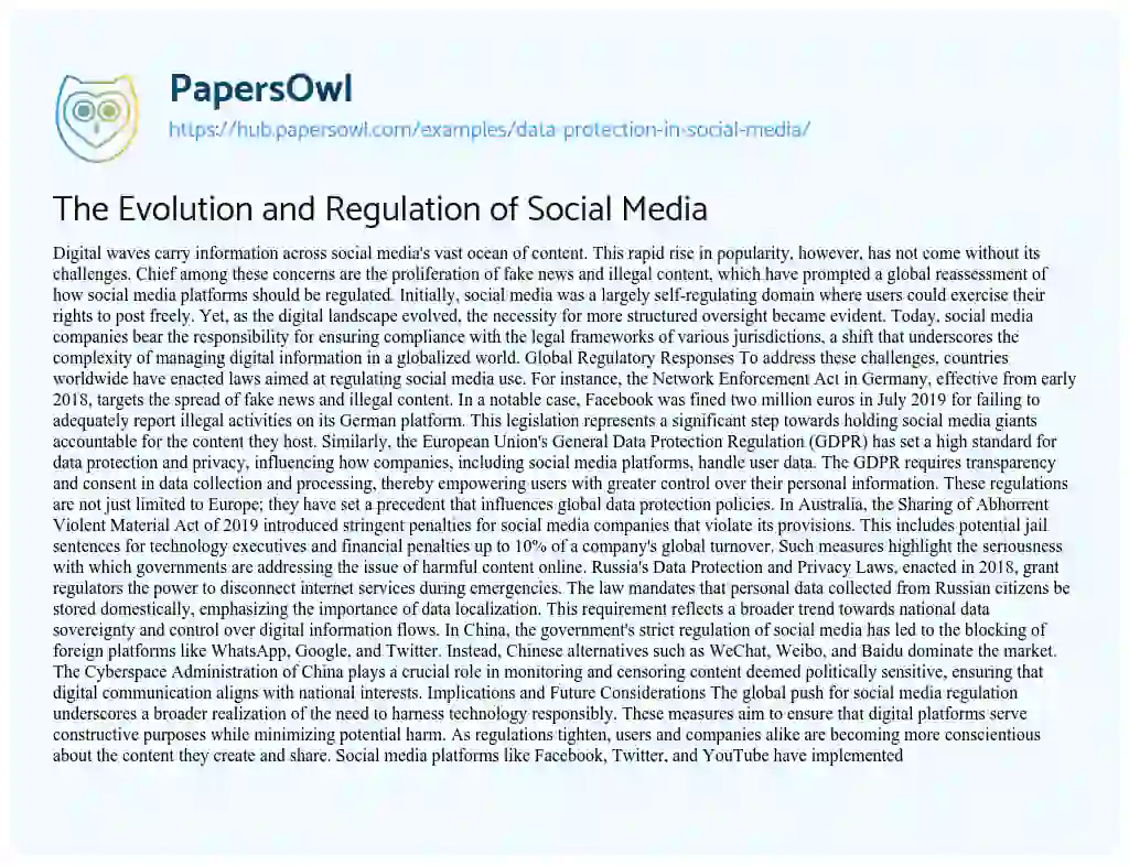 Essay on The Evolution and Regulation of Social Media