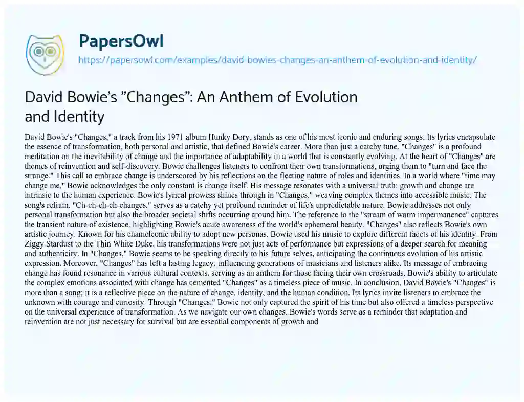 Essay on David Bowie’s “Changes”: An Anthem of Evolution and Identity