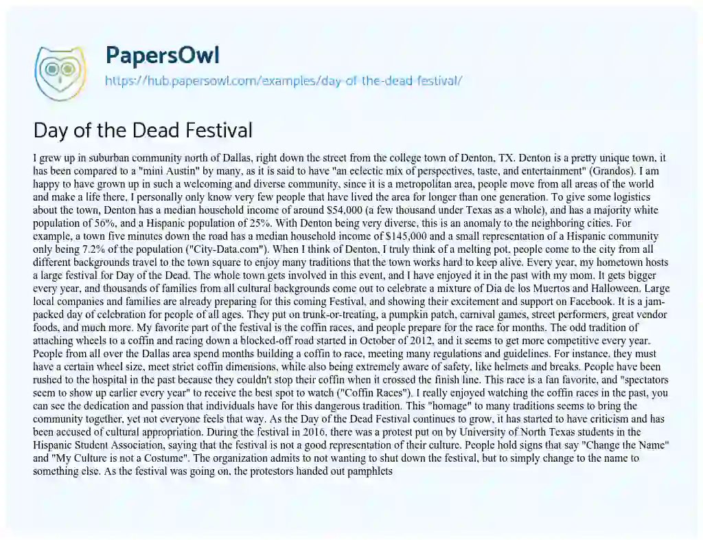 Essay on Day of the Dead Festival