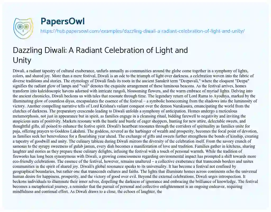 Essay on Dazzling Diwali: A Radiant Celebration of Light and Unity