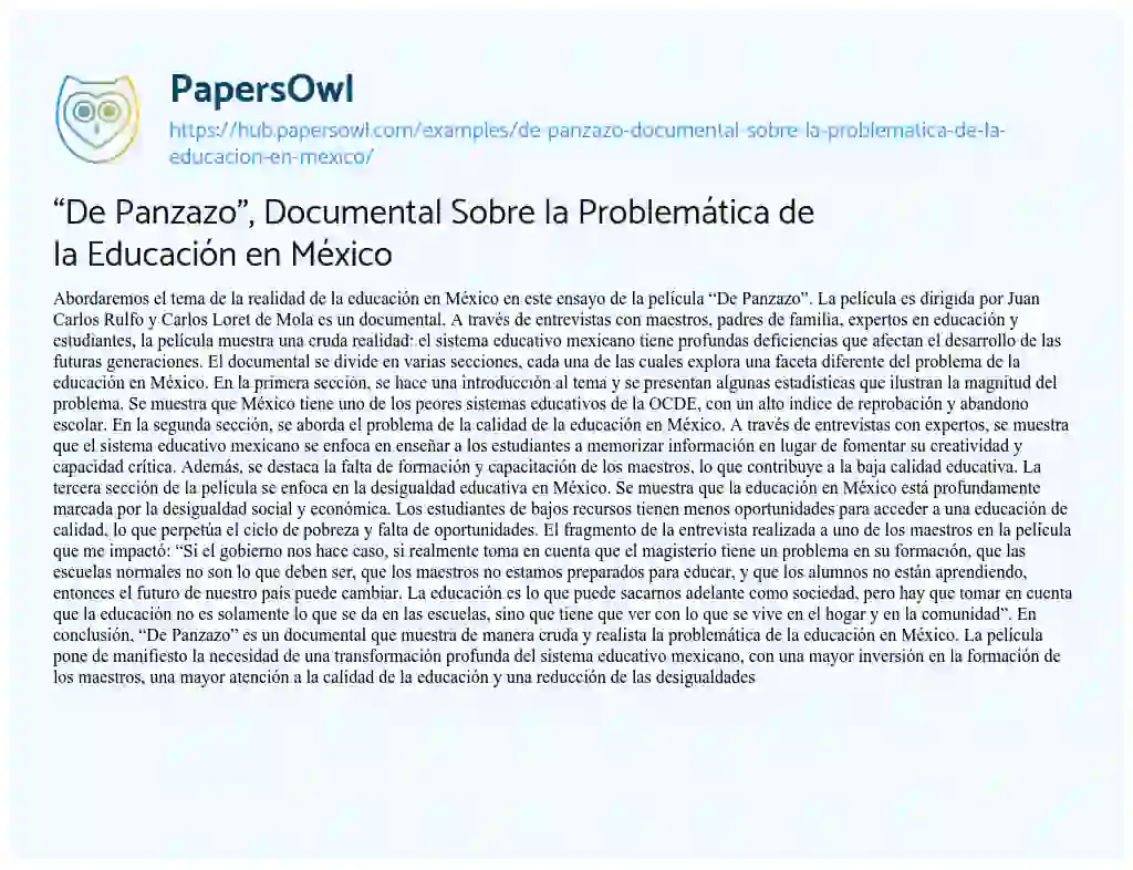 Essay on “De Panzazo”, Documental Sobre la Problemática de la Educación en México