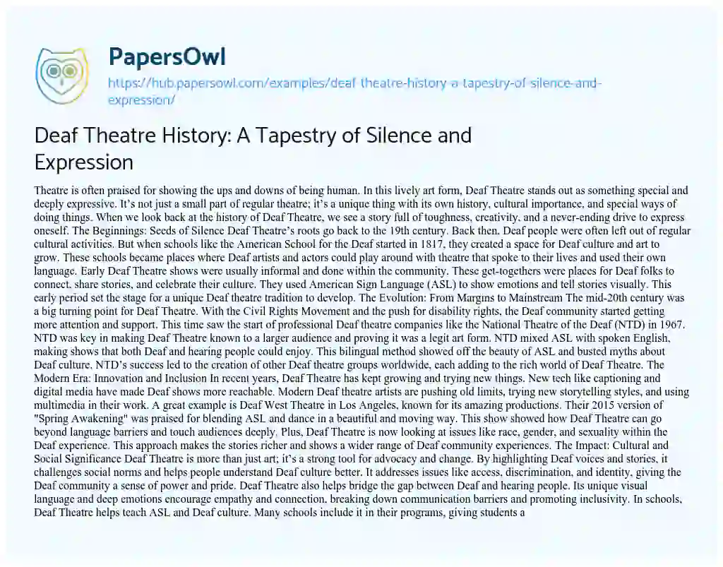 Essay on Deaf Theatre History: A Tapestry of Silence and Expression