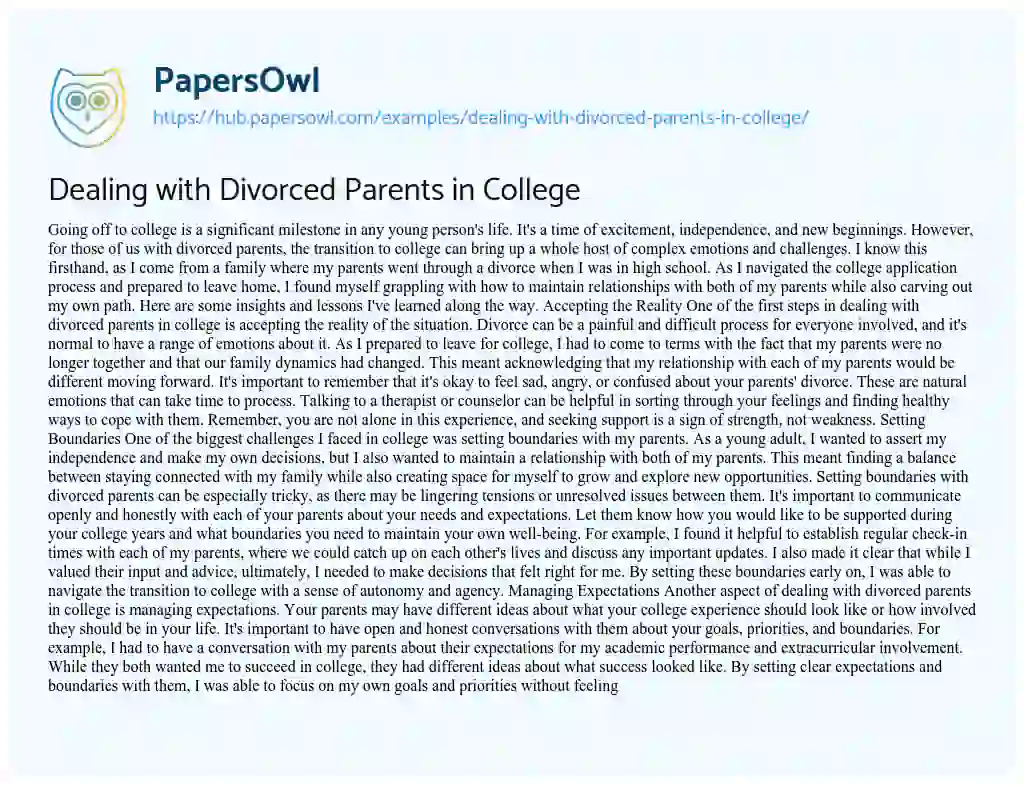 Essay on Dealing with Divorced Parents in College