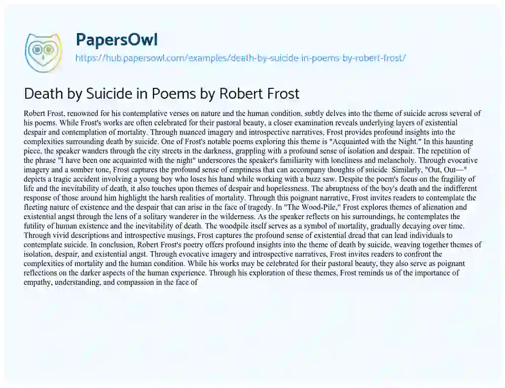 Essay on Death by Suicide in Poems by Robert Frost