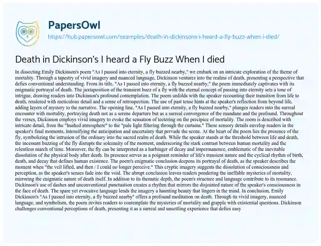 Essay on Death in Dickinson’s I heard a Fly Buzz When I died