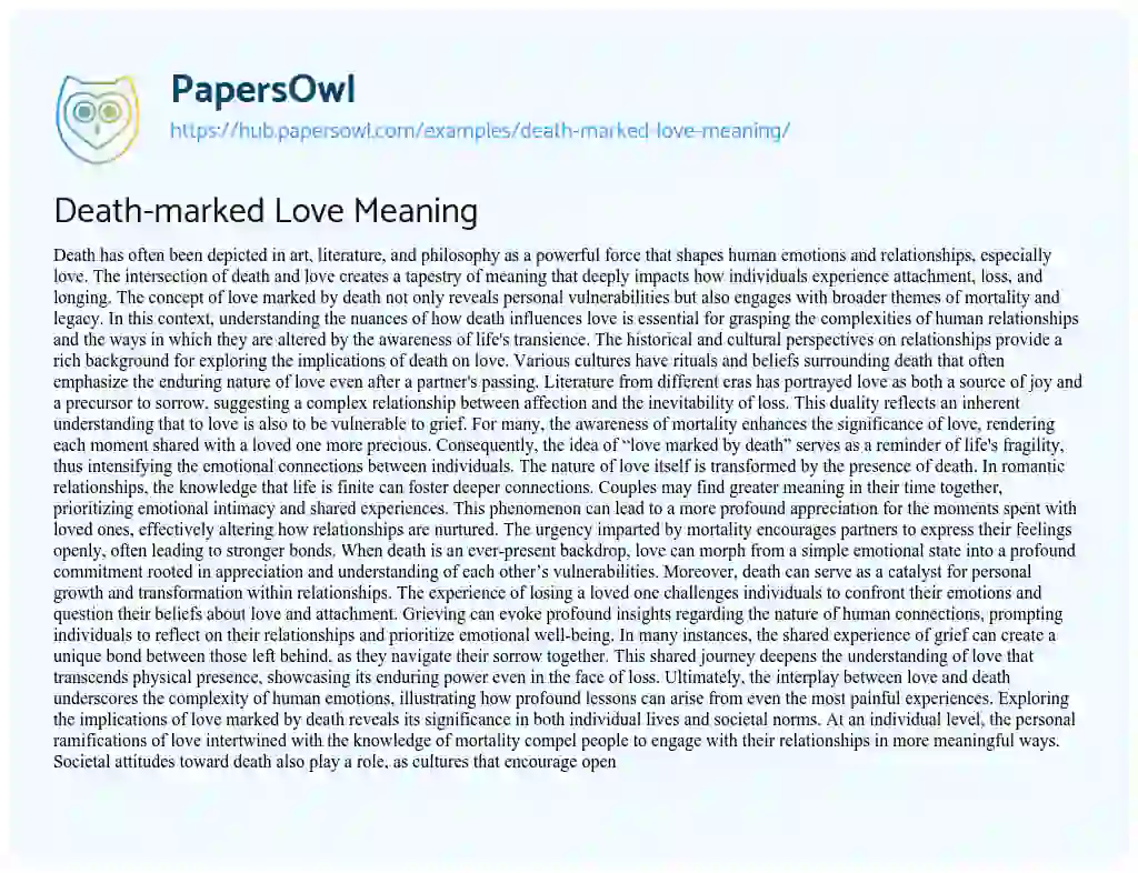 Essay on Death-marked Love Meaning